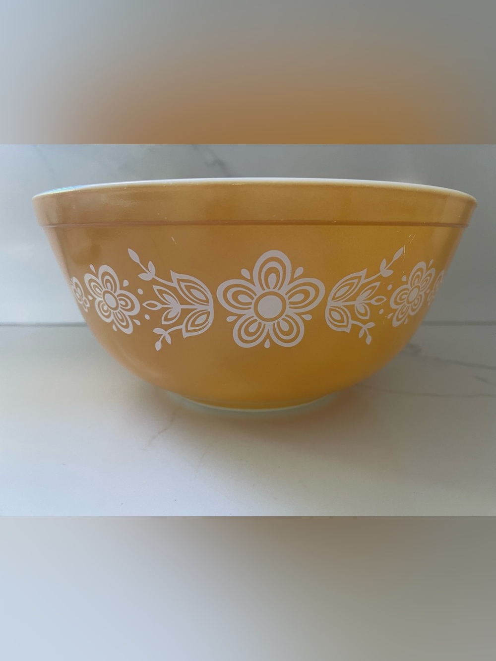 vintage Pyrex Mixing Bowl in the Butterfly Gold pattern
